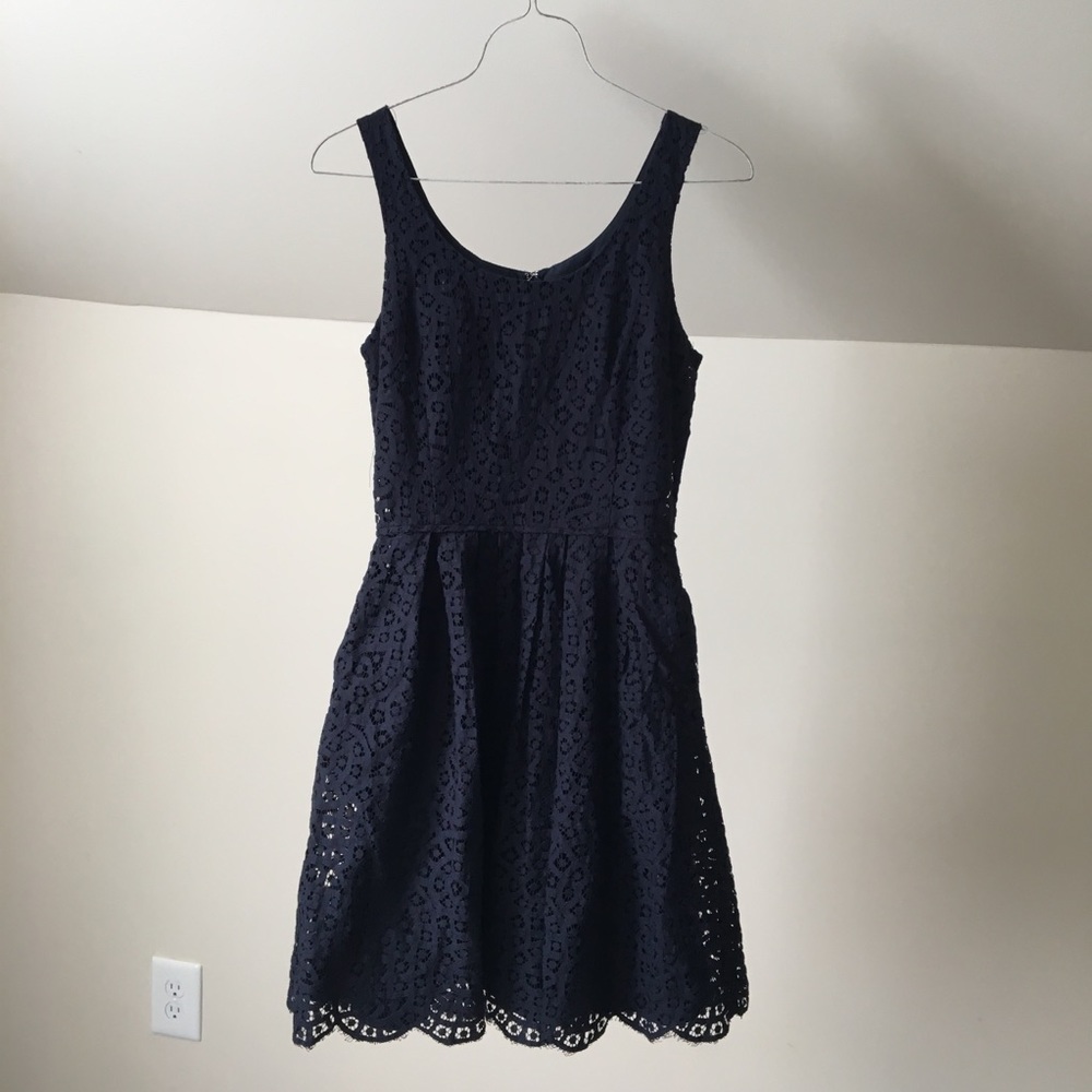 J. CREW Navy Swirling Lace Fit & Flare Mini Dress - Picture 2 of 8